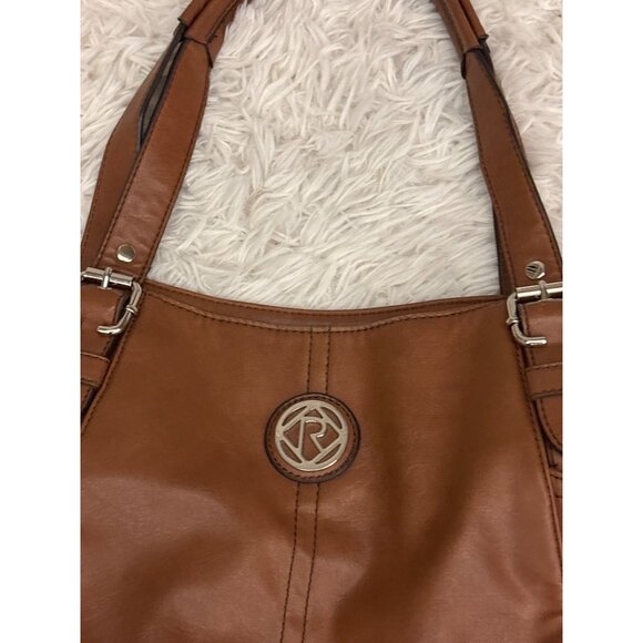 Relic By Fossil Brown Faux Leather Tote Bag With Outer Pockets & Silver Logo Acc - Picture 5 of 16
